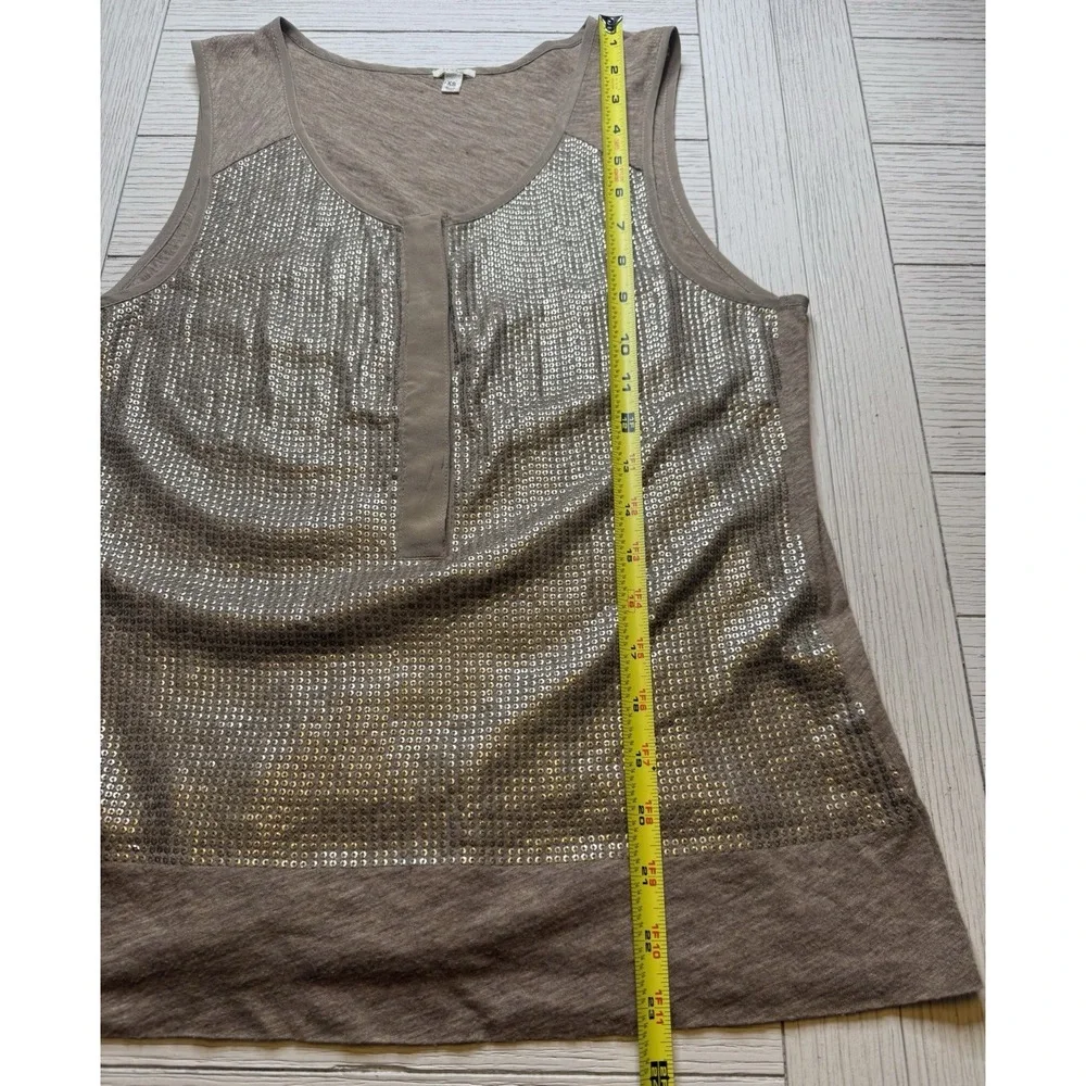 J. Crew Women's Beige Gold Sequin Tank W Snap Front‎ Sz XS. Classic. Festive